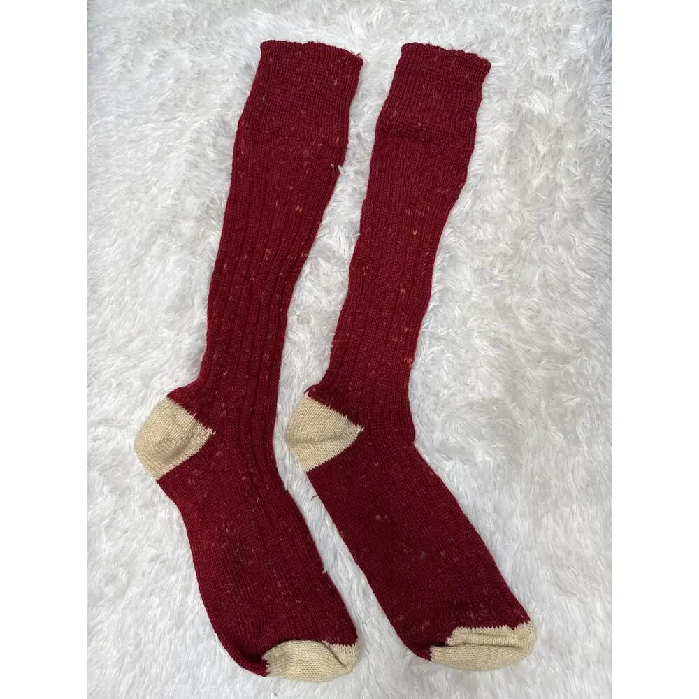1980s Vintage Carraig Donn Irish Wool Knee-High Socks Red NEW 2 pairs NWT Size L